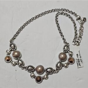 Brighton Pastille Jeweled Collar Bibb Gold Pearl and Silver Necklace New